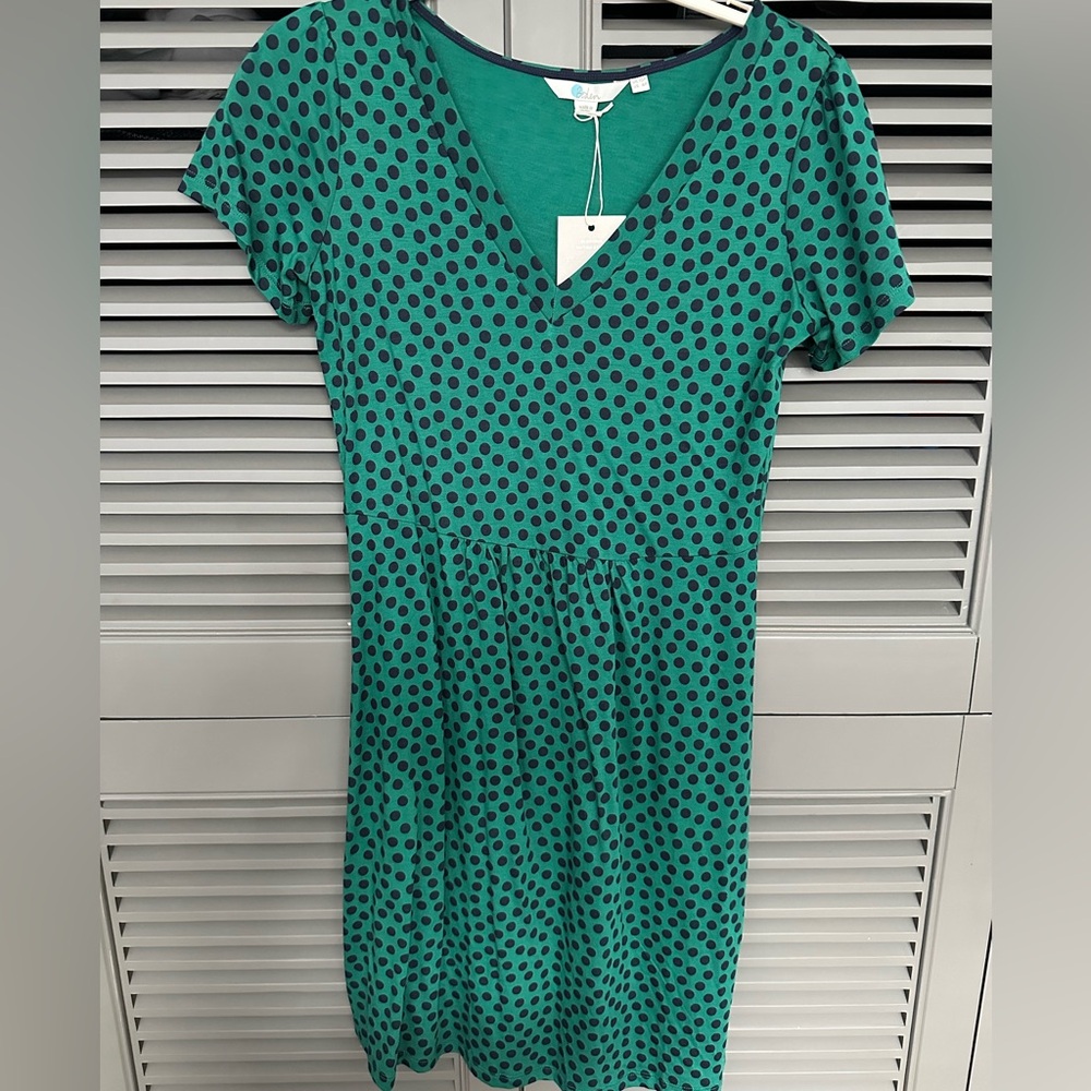 Boden Penelope Jersey Knit Green Polk a Dot Dress Size US 6P